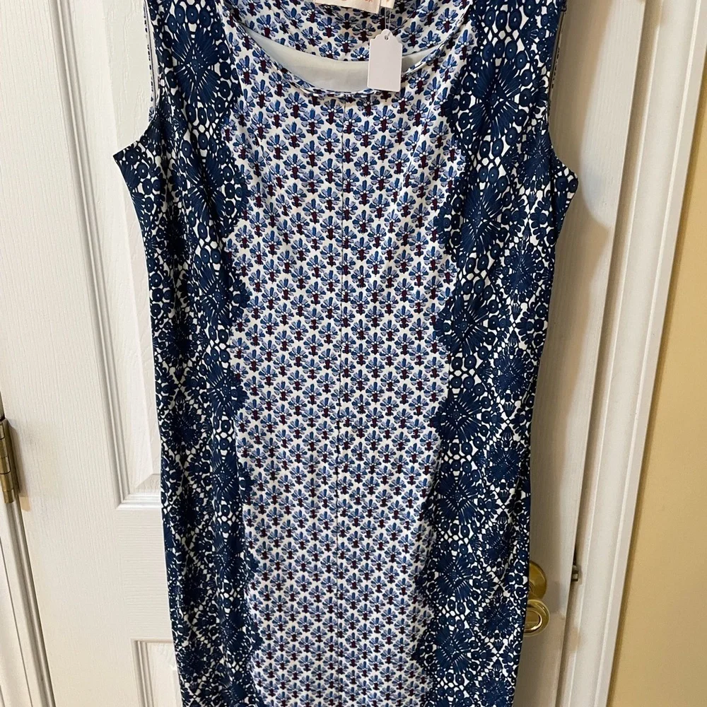Tory Burch Navy and White Geometric Midi Dress, size M